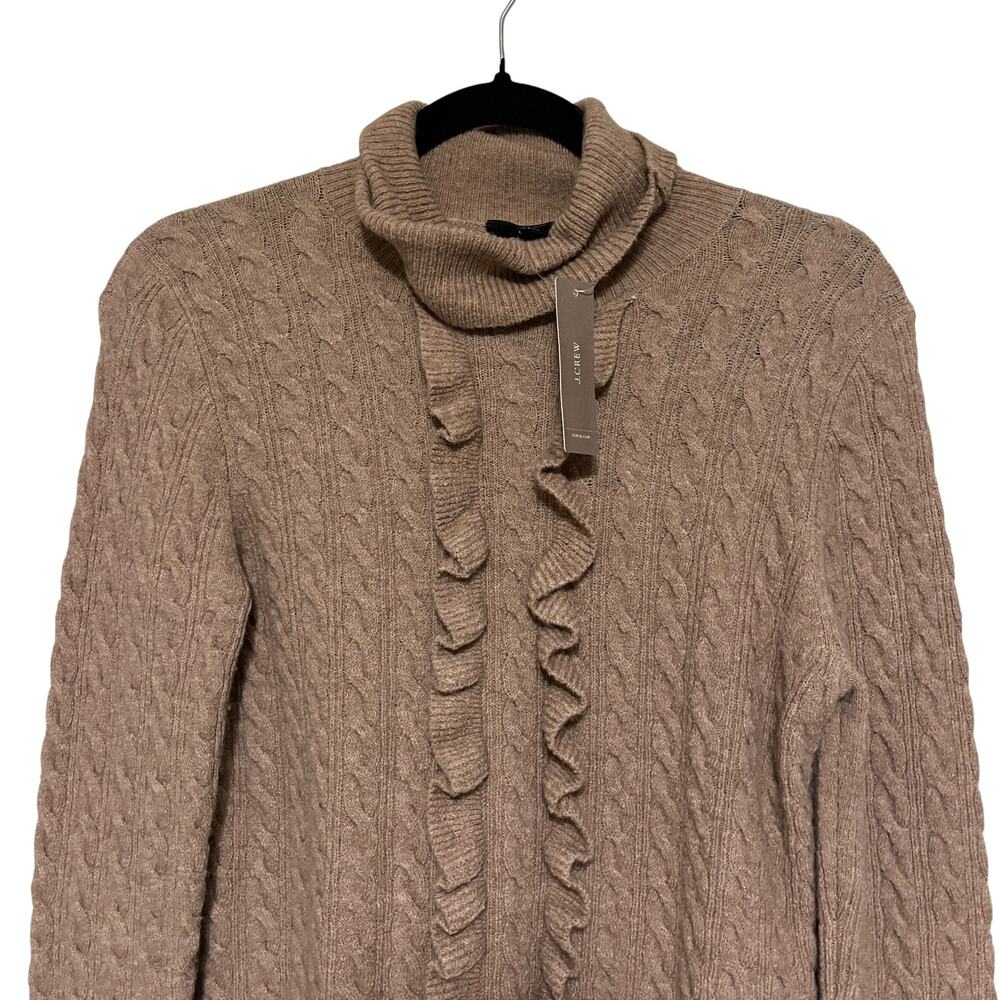 J.Crew Wool Alpaca Blend Ruffled Cable Knit Turtleneck Sweater Beige Size XS - Picture 3 of 9